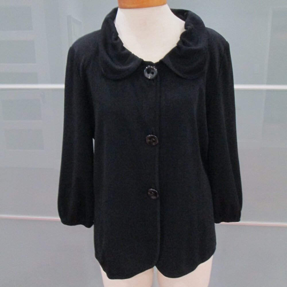 Exclusively Misook 3/4 Sleeve Peter Pan Collar Button Front Cardigan